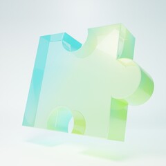Frosted glass Piece of puzzle icon isolated on white background. Modern flat, business, marketing, finance, internet concept. Minimalism concept. 3D render illustration