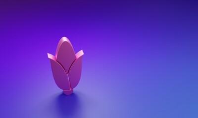 Pink Corn icon isolated on purple-blue background. Minimalism concept. 3D render illustration