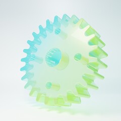 Frosted glass Gear icon isolated on white background. Cogwheel gear settings sign. Cog symbol. Minimalism concept. 3D render illustration