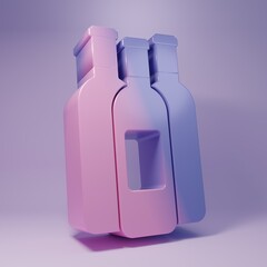 Purple Bottles of wine icon isolated on purple background. Minimalism concept. 3D render illustration
