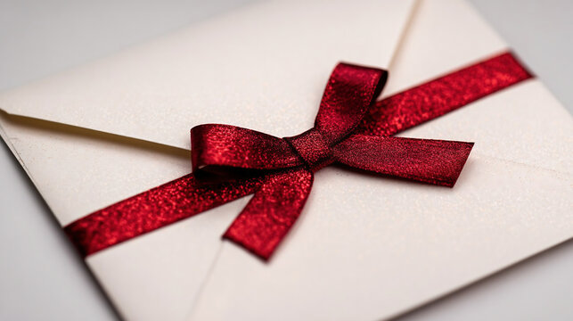 Elegant envelope gifted with a red ribbon bow for celebrations