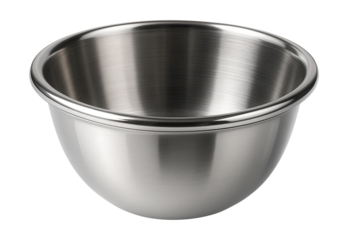 A polished stainless steel bowl, perfect for serving dipping sauces at outdoor gatherings.
