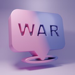 Fototapeta premium Purple The word war icon isolated on purple background. International military conflict. Army. Armament. Nuclear weapon. Template for text. Minimalism concept. 3D render illustration