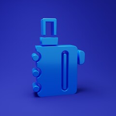 Obraz premium Blue Electronic cigarette icon isolated on blue background. Vape smoking tool. Vaporizer Device. Minimalism concept. 3D render illustration