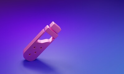 Pink Bottle with potion icon isolated on purple-blue background. Flask with magic potion. Happy Halloween party. Minimalism concept. 3D render illustration