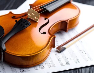 Naklejka premium Violin on music sheets, close-up