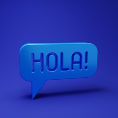 Blue Hola in different languages icon isolated on blue background. Speech bubbles. Minimalism concept. 3D render illustration © vector_v