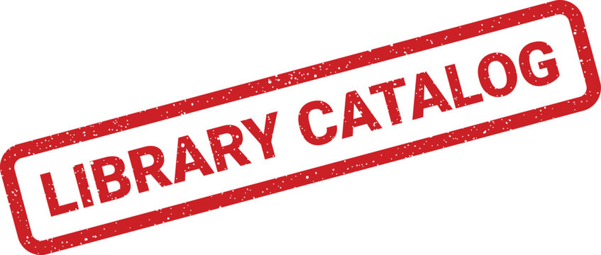 Grunge rubber stamp displaying library catalog text, useful for educational or informational system interfaces