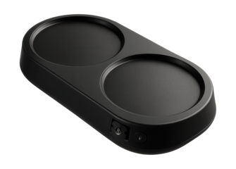 Dual-power cup warmer for patio use, compatible with AC and battery operation.