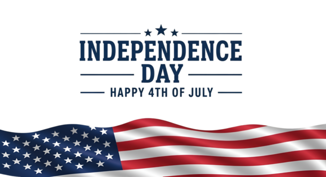 Independence Day Text with Waving American Flag happy 4th of july
