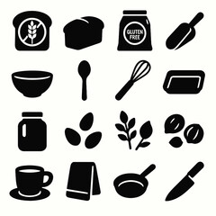 Fototapeta premium Silhouette icons of kitchen and baking ingredients and tools