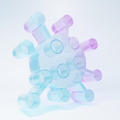 Frosted glass Bacteria icon isolated on white background. Bacteria and germs, microorganism disease causing, cell cancer, microbe, virus, fungi. Minimalism concept. 3D render illustration