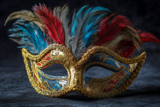 Elegant ornate mask with vibrant feather details