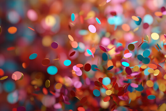 Colorful confetti falling on vibrant background - Powered by Adobe
