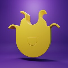 Yellow Kitchen apron icon isolated on purple background. Chef uniform for cooking. Minimalism concept. 3D render illustration