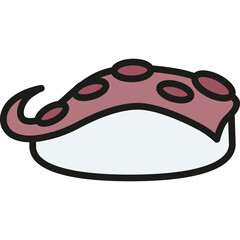 Cartoon Pink Octopus Tentacle With Suction Cups and Curved Tail on Transparent Background