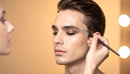 Close-Up of Professional Makeup Artist Applying Eyeshadow on Model &mdash; Beauty and Cosmetic Application