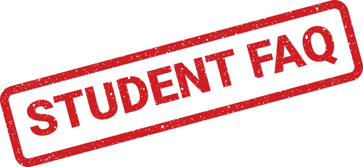 Grunge rubber stamp displaying text Student FAQ angled for quick access information or common inquiry sections