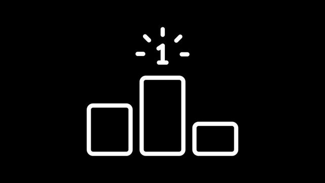 Animated award podium icon with 1st, 2nd, and 3rd place steps. Gold trophy reward concept for winners, ranking, success, leadership, and achievement. Clean 2D flat animation for rating or competition 