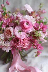 Elegant Pink Spring Floral Bouquet with Ribbon for Celebrations and Weddings