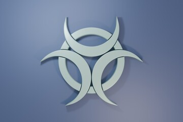 Grey Biohazard symbol icon isolated on purple-blue background. Minimalism concept. 3D render illustration