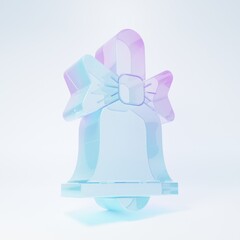 Frosted glass Merry Christmas ringing bell icon isolated on white background. Alarm symbol, service bell, handbell sign, notification. Minimalism concept. 3D render illustration