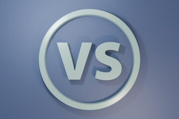 Grey VS Versus battle icon isolated on purple-blue background. Competition vs match game, martial battle vs sport. Minimalism concept. 3D render illustration