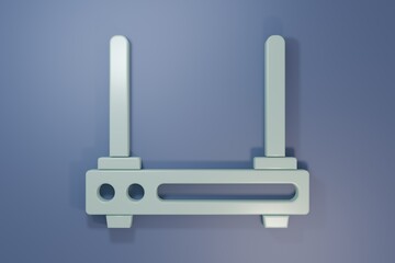 Grey Router and wi-fi signal symbol icon isolated on purple-blue background. Wireless ethernet modem router. Computer technology internet. Minimalism concept. 3D render illustration