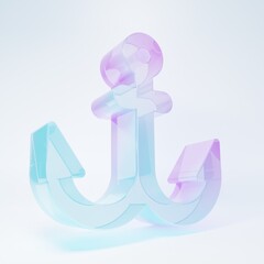 Frosted glass Anchor icon isolated on white background. Minimalism concept. 3D render illustration © Oksana