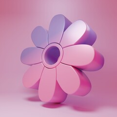 Purple-pink Flower icon isolated on pink background. 8 March. International Happy Women Day. Minimalism concept. 3D render illustration