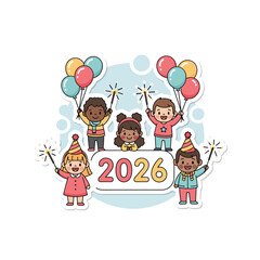 Happy new year 2026 cute kids celebrate with sparklers design
