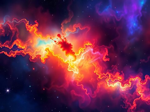 A cosmic nebula explodes with vibrant hues, creating an otherworldly and dynamic abstract background,  galaxy,  cosmic