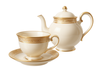 Elegant porcelain tea cup set with gold trim for afternoon gatherings.