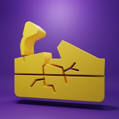 Yellow Earthquake icon isolated on purple background. Minimalism concept. 3D render illustration