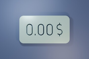 Grey Zero cost icon isolated on purple-blue background. Empty bank account. Minimalism concept. 3D render illustration