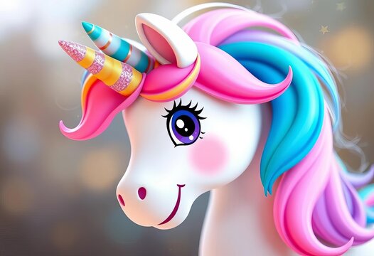 A whimsical pastel unicorn with a rainbow mane and horn, sparkling eyes, and a cute, friendly expression,  clipart,  mythical