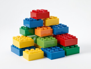 Fototapeta premium Lego pyramid structure, suitable for children's education materials, toy store advertisements, and playful graphic designs. Great for kids products.