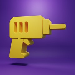 Yellow Electric drill machine icon isolated on purple background. Repair tool. Minimalism concept. 3D render illustration