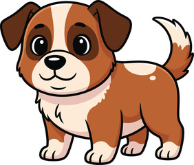 Cute Cartoon Puppy Dog Vector Illustration with Brown and White Fur, Standing Happily, Ideal for Children's Design, Pet Care, Mascot, and Animal Graphics