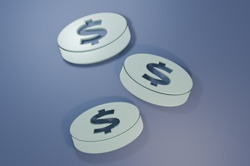 Grey Coin money with dollar symbol icon isolated on purple-blue background. Banking currency sign. Cash symbol. Minimalism concept. 3D render illustration