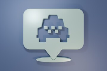 Obraz premium Grey Map pointer with taxi icon isolated on purple-blue background. Location symbol. Minimalism concept. 3D render illustration