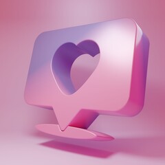 Purple-pink Like and heart icon isolated on pink background. Counter Notification Icon. Follower Insta. Minimalism concept. 3D render illustration