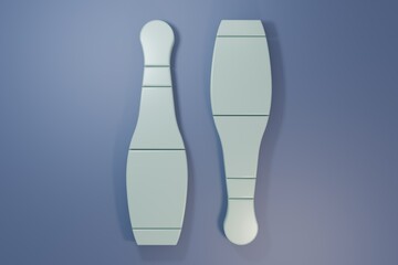 Grey Bowling pin icon isolated on purple-blue background. Juggling clubs, circus skittles. Minimalism concept. 3D render illustration