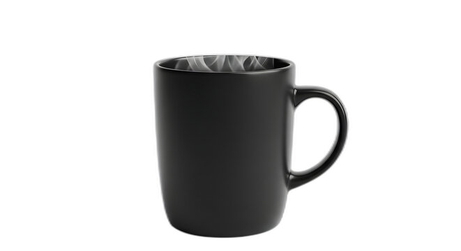 Black mug coffee cup drink beverage hot tea steam caffeine morning ceramic dark background on transparent background