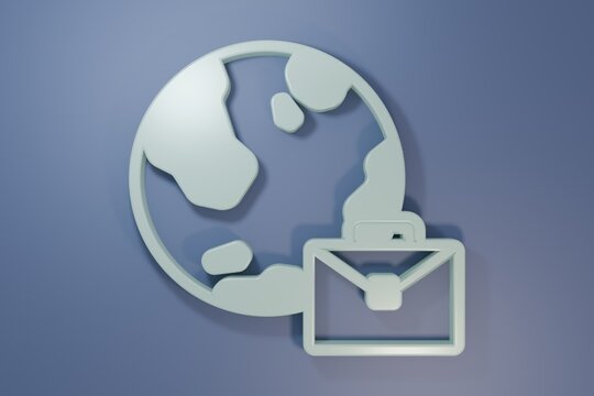 Grey Online working icon isolated on purple-blue background. Freelancer man working on laptop at his house. Remote work. Distant job concept. Minimalism concept. 3D render illustration