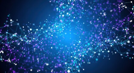 Abstract glowing network of connected nodes on a dark blue background.