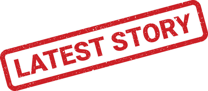 Grungy rectangular stamp featuring latest story text, suitable for digital news feeds and content updates