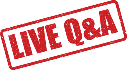 Grungy rectangular stamp featuring the text Live Q&A, perfect for webinars, online events, and audience interaction