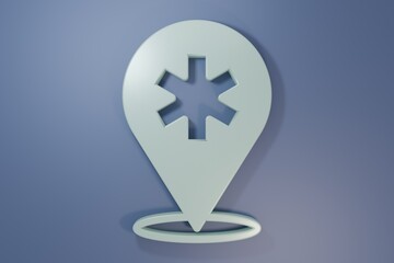 Obraz premium Grey Medical map pointer with cross hospital icon isolated on purple-blue background. Minimalism concept. 3D render illustration