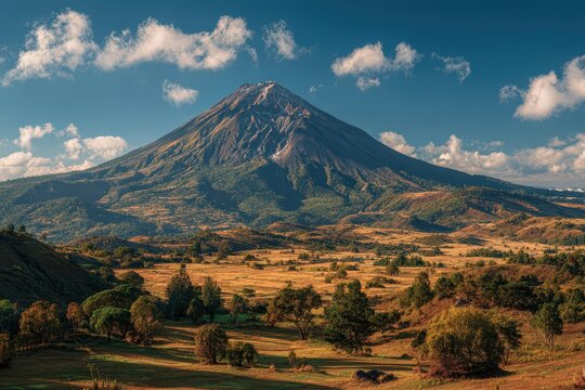 Breathtaking Vista of Paricutin Volcano: A Majestic Landscape in Michoacan, Mexico with Crater and Lava Against a Backdrop of Sky and Snow-Capped Mountains
